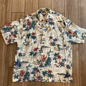 TOMMY BAHAMA Vintage Men's Graphic Print Hawaiian Aloha Rayon Button Shirt - L